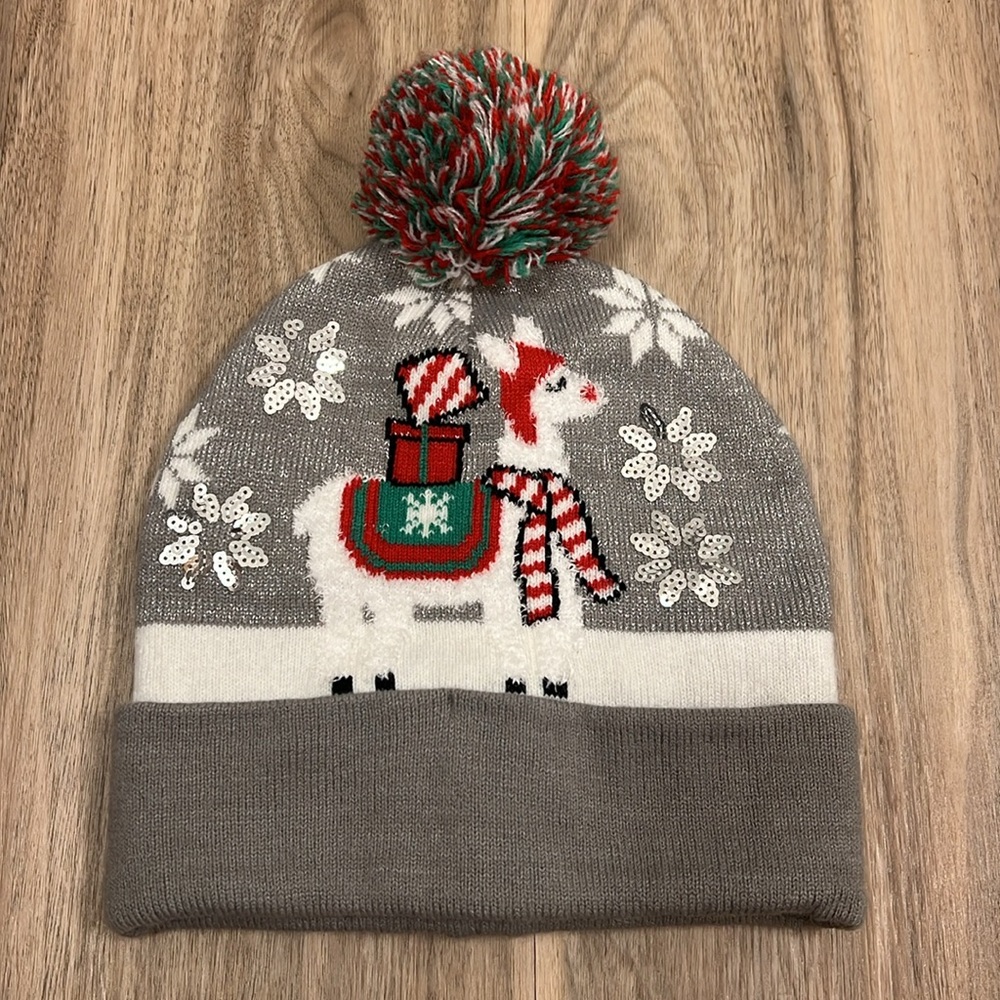 NEW Capelli Llama Festive Christmas Holiday Pom Pom Beanie Winter Hat -Unisex